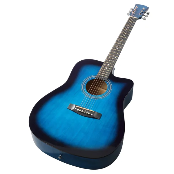 Blue 41-inch Dreadnought Barrel-shaped Cutaway Acoustic Guitar With Pick, Strings, Capo, Gig Bag, Tuner, Wrench Tool, And Shoulder Strap view 2
