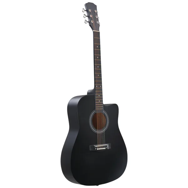 Matte Black 41-inch Dreadnought Barrel-shaped Cutaway Acoustic Guitar With Pick, Strings, Capo, Gig Bag, Tuner, Wrench Tool, And Shoulder view 2