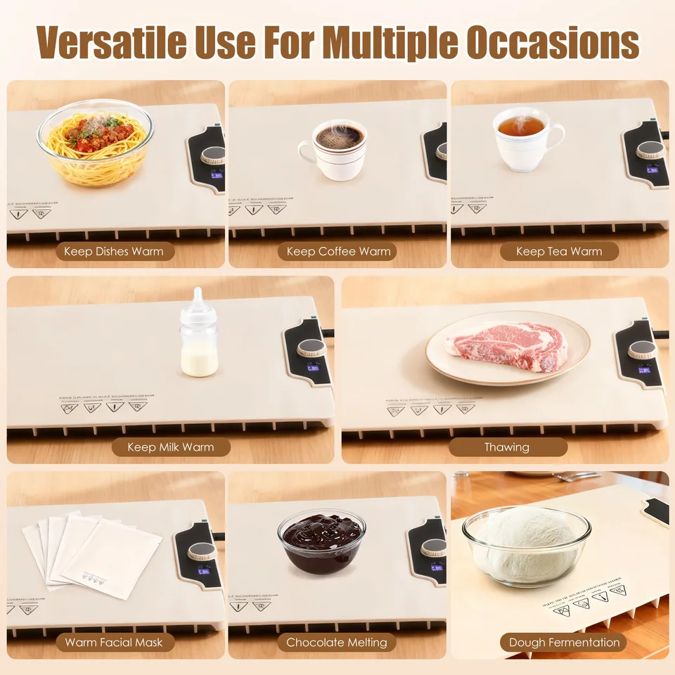 Food Warming Mat 23.6X15.8 In 300W Fast Heating Electric Silicone Food Warmer With 14 Temp Levels 10 Hrs Timer Settings Roll-Up Portable Hot view 4
