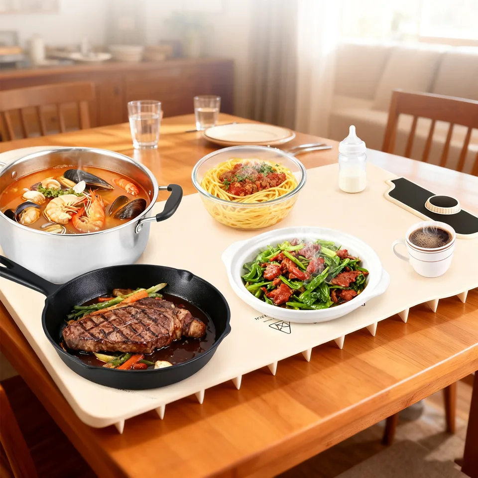 Food Warming Mat 23.6X15.8 In 300W Fast Heating Electric Silicone Food Warmer With 14 Temp Levels 10 Hrs Timer Settings Roll-Up Portable Hot view 3