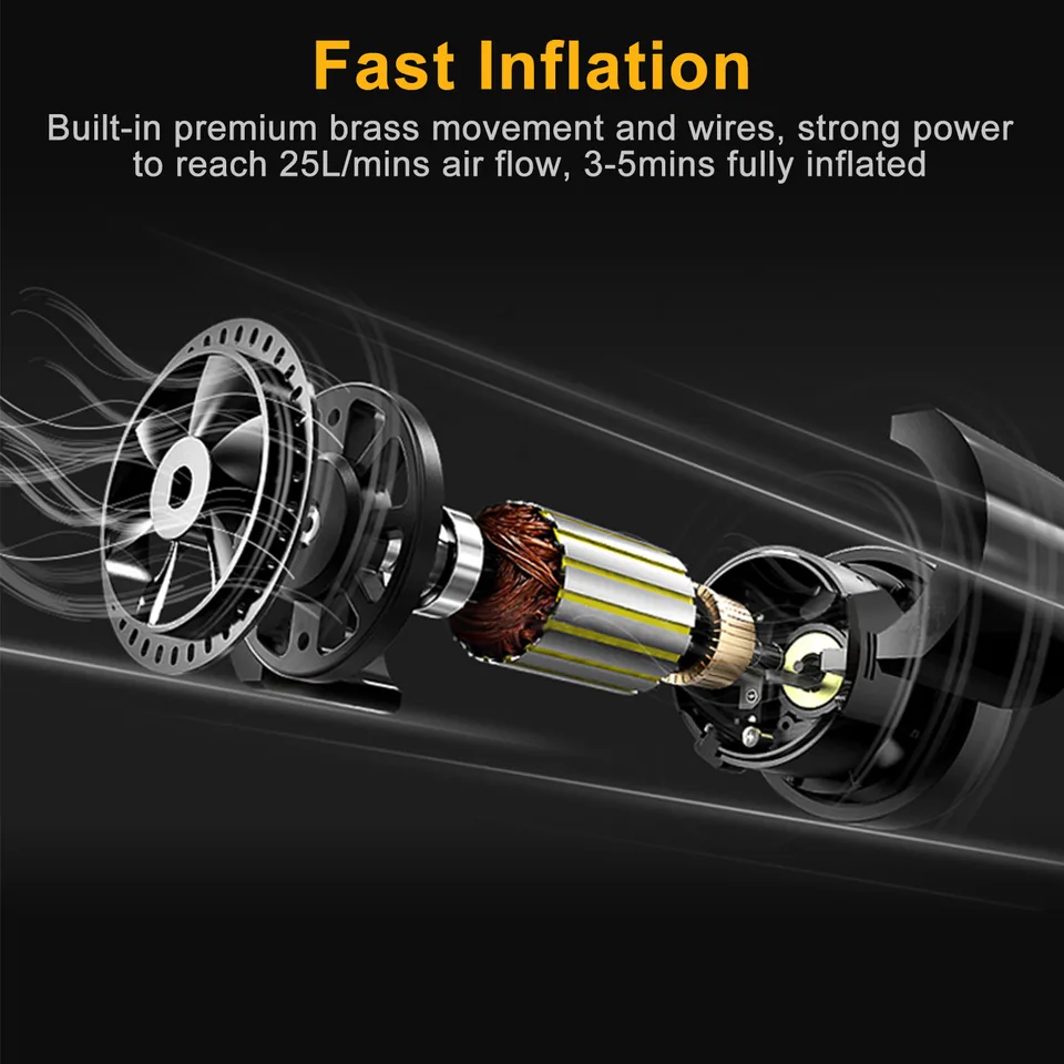 Tire Inflator 12V DC 120W 150PSI With LCD Electric Air Compressor 25L Per Min Large Air Flow view 4