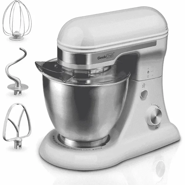 Geek Chef 4.8QT Electric Stand Mixer, 12 Speeds Tilt-head With Dough Hook, Whisk, Beater, Bowl, Rotary Knob, Home Kitchen Use, Gray