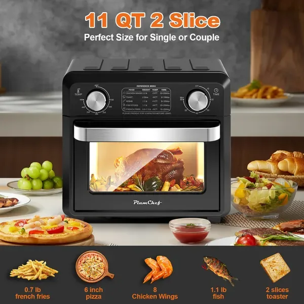 11QT Compact Air Fryer Toaster Oven, 1000W Convection Countertop Oven With Reference Menus, 2-Slice Toaster, Adjustable Time & Temperature view 2