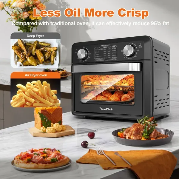 11QT Compact Air Fryer Toaster Oven, 1000W Convection Countertop Oven With Reference Menus, 2-Slice Toaster, Adjustable Time & Temperature view 4