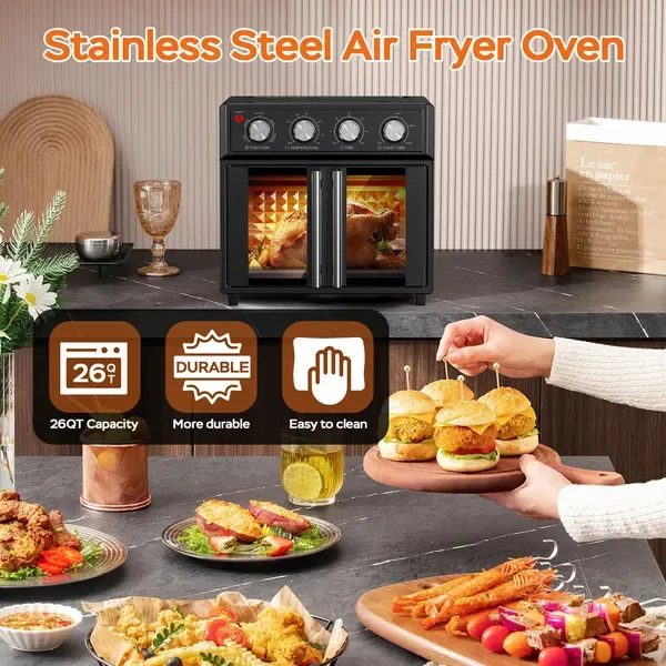 Plum Chef 29.5 Quart Extra Large 6 Slices Air Fryer Convection Toaster Oven, French Door, 1700W, Multifunction Oven For Air Fryer, Toast view 4