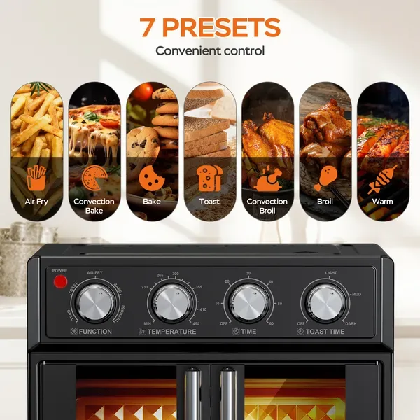 Plum Chef 29.5 Quart Extra Large 6 Slices Air Fryer Convection Toaster Oven, French Door, 1700W, Multifunction Oven For Air Fryer, Toast view 2