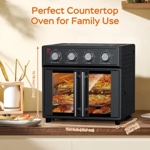 Plum Chef 29.5 Quart Extra Large 6 Slices Air Fryer Convection Toaster Oven, French Door, 1700W, Multifunction Oven For Air Fryer, Toast view 3