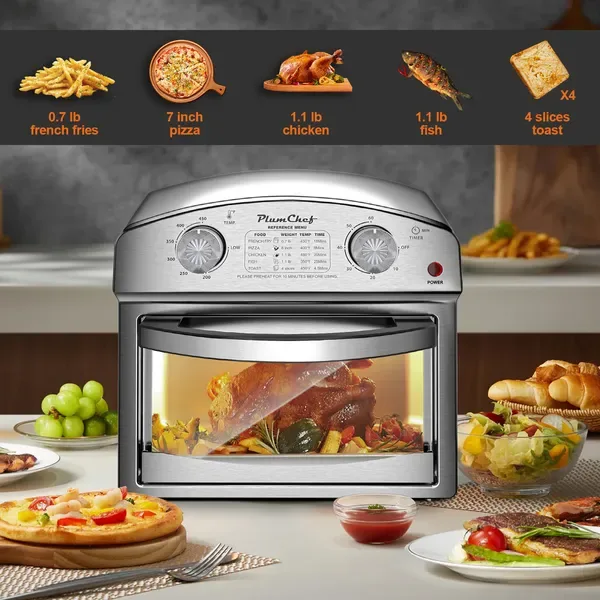Stainless Steel 12-Liter Air Fryer, Dual Knob Control, 450°F Temperature Range, 60-Min Timer, Presets For French Fries, Pizza, Chicken view 4