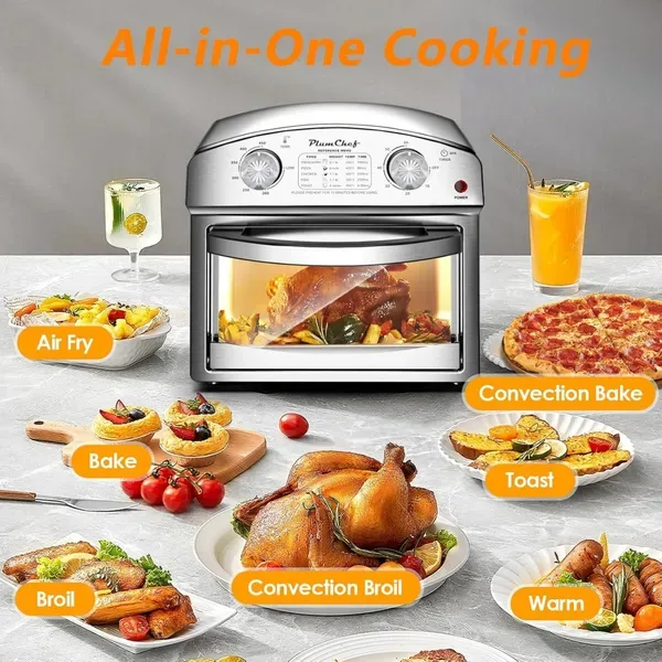 Stainless Steel 12-Liter Air Fryer, Dual Knob Control, 450°F Temperature Range, 60-Min Timer, Presets For French Fries, Pizza, Chicken view 3
