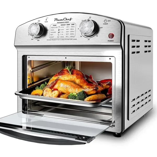 Stainless Steel 12-Liter Air Fryer, Dual Knob Control, 450°F Temperature Range, 60-Min Timer, Presets For French Fries, Pizza, Chicken