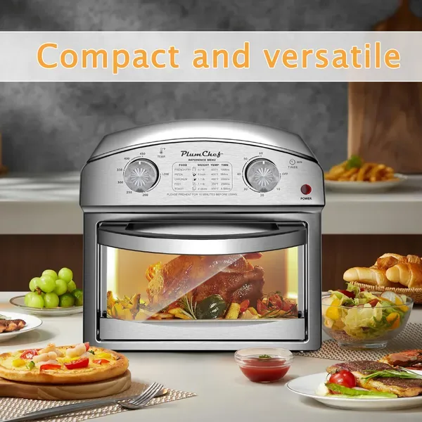 Stainless Steel 12-Liter Air Fryer, Dual Knob Control, 450°F Temperature Range, 60-Min Timer, Presets For French Fries, Pizza, Chicken view 2