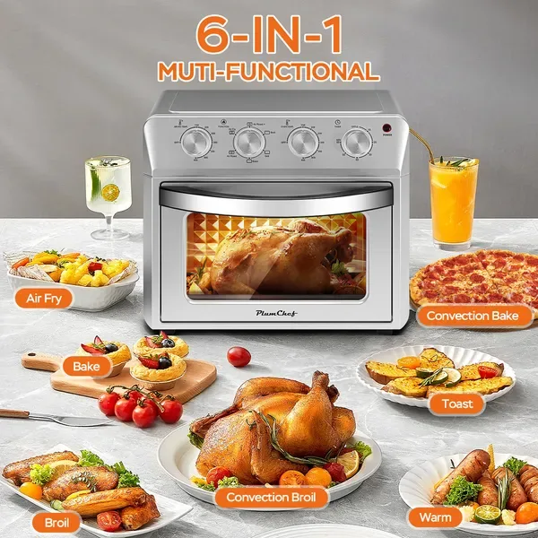 27.5QT 6-in-1 Air Fryer Toaster Oven Dropdown-Door 6-Slice Countertop Convection Oven For Air Frying, Baking, Roasting, Broiling & Grilling view 3