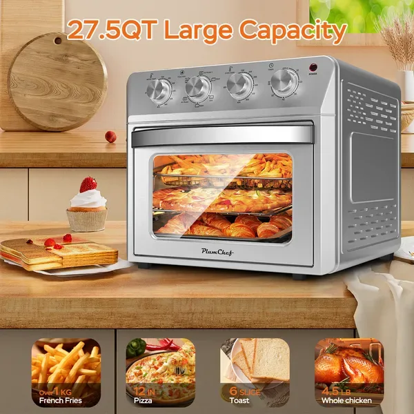 27.5QT 6-in-1 Air Fryer Toaster Oven Dropdown-Door 6-Slice Countertop Convection Oven For Air Frying, Baking, Roasting, Broiling & Grilling view 2