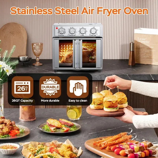 Plum Chef 29.5 QT French Door Air Fryer Convection Toaster Oven, Extra Large 6 Slices, 1700W, Multifunction Oven For Air Fryer, Toast view 4