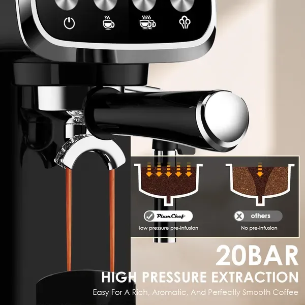 20 BAR Slim Vertical Espresso Machine With Milk Frother, Built-in Cup Warmer, 43 OZ Detachable Tank, For Rich Espresso, Americano, Latte view 4