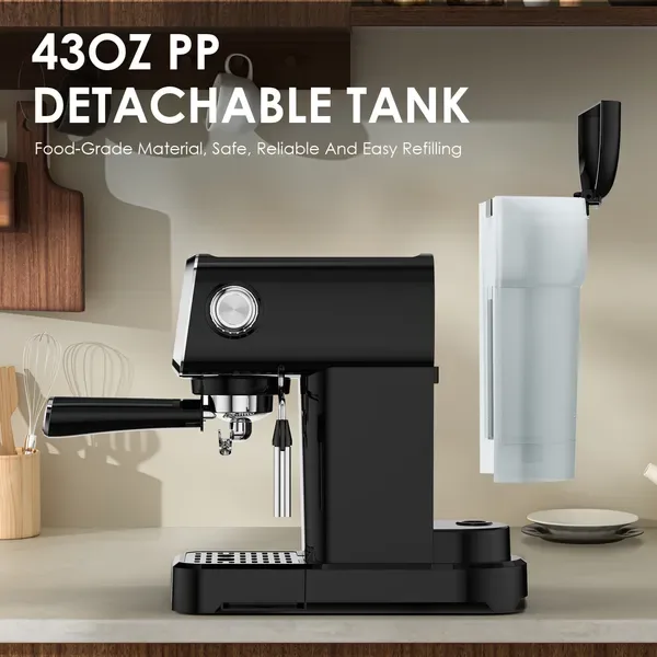20 BAR Slim Vertical Espresso Machine With Milk Frother, Built-in Cup Warmer, 43 OZ Detachable Tank, For Rich Espresso, Americano, Latte view 3