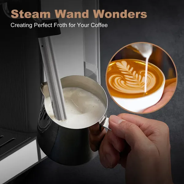 Geek Chef Espresso Machine, Cappuccino & Latte Machine With ESE POD Filter & Milk Frother Steam Wand, Accurate Temperature & Time Control view 2