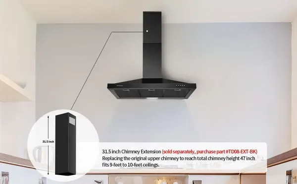 Range Hood 36 Inch Black Wall Mount Range Hood In Black Stainless Steel Kitchen Vent Hood view 4