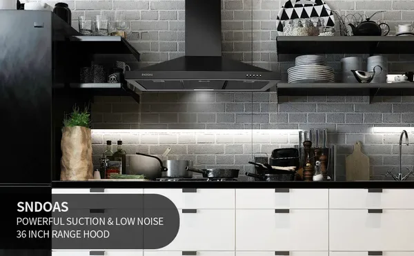 Range Hood 36 Inch Black Wall Mount Range Hood In Black Stainless Steel Kitchen Vent Hood view 2