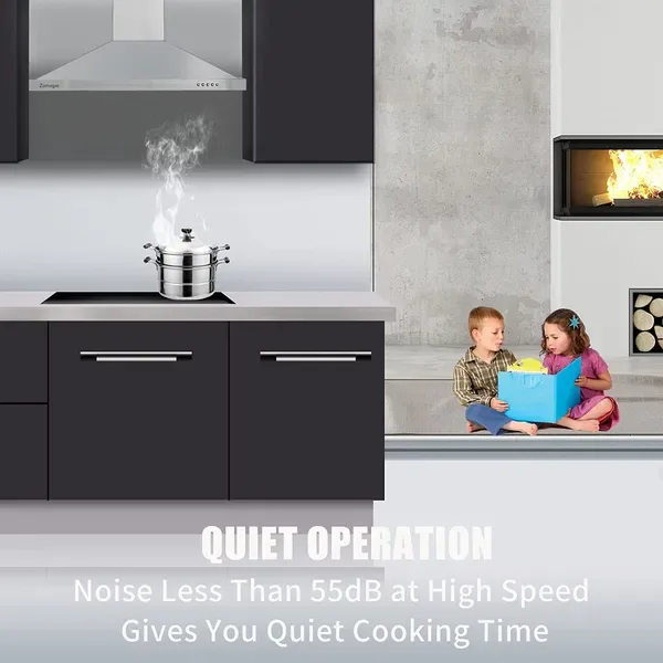 Range Hood 36 Inch; Wall Mount Vent Hood In Stainless Steel With Ducted/Ductless Convertible Duct; 3 Speed Exhaust Fan; Energy Saving LED view 2