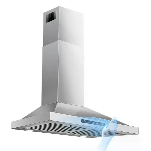 24 Inch Range Hood, Ducted/Ductless Range Hood 450CFM, Wall Mount Kitchen Hood In Stainless Steel, Gesture Sensing & Touch Control, 3 Speed Fan, 2 Pcs Baffle Filters