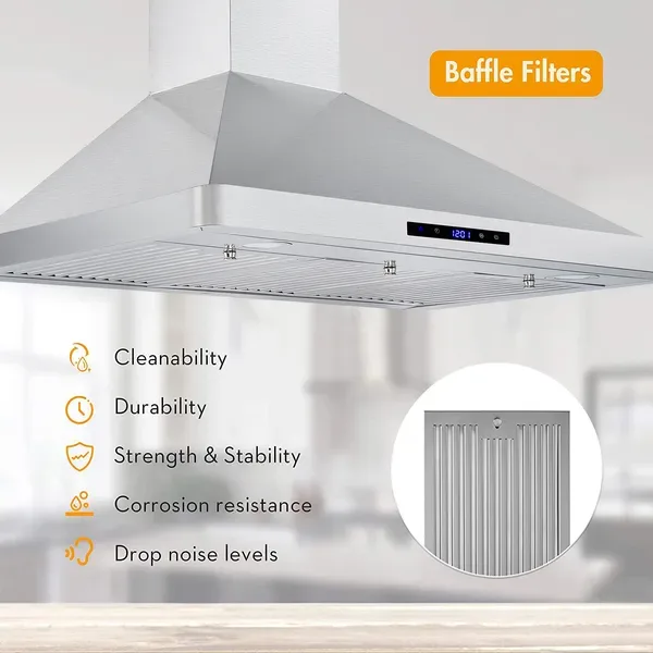 30/36 Inch Range Hood 700CFM Wall Mount Stainless Steel Touch Control 3-speed Stove Vent view 2