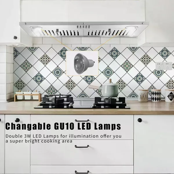 30 Inch Insert Range Hood 600 CFM; Built-in Stainless Steel Range Hoods With Right Button Controls And Back LED Lights; Kitchen Hood For view 3