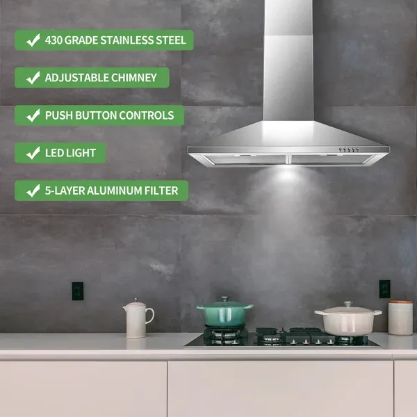 Range Hood 30 Inch,Wall Mount Range Hood In Stainless Steel With Ducted/Ductless Convertible,Stove Vent Hood With Aluminum Filters,3 Speed view 4