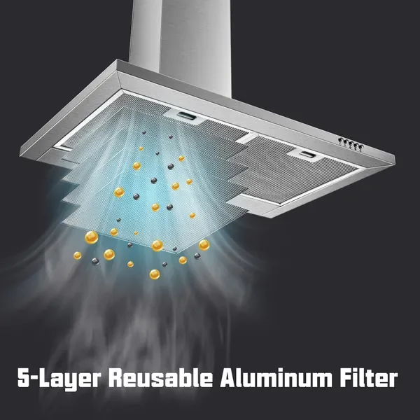 Range Hood 30 Inch,Wall Mount Range Hood In Stainless Steel With Ducted/Ductless Convertible,Stove Vent Hood With Aluminum Filters,3 Speed view 2