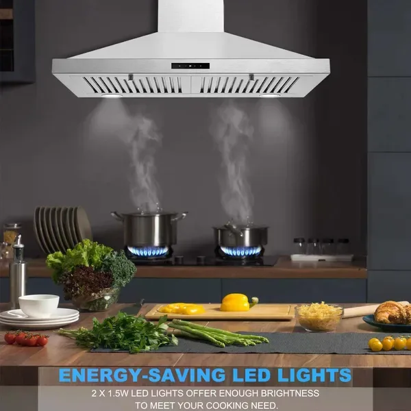 Range Hood 30 Inch, Vent Hoods 30 Inch Stainless Steel, 450 CFM Ductless/Ducted Convertible Kitchen Hood With LED Light Baffle Filters, 3 view 4