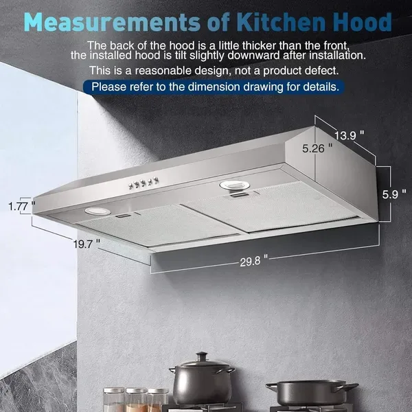 30 Inch Kitchen Under Cabinet Range Hood 500 CFM Stainless Steel 3-Speed view 3