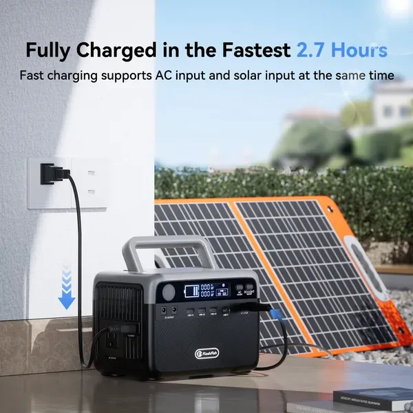 Flashfish 300W Power Station + 60W Solar Panel 230.4 Wh Li FePO4 (Peak 600W) Solar Generator AC Outlets Portable Power Station,Power Bank view 4