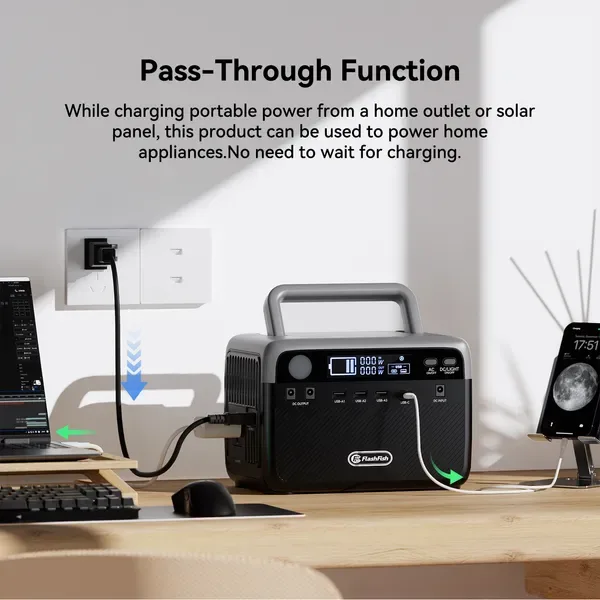 Flashfish 300W Power Station + 60W Solar Panel 230.4 Wh Li FePO4 (Peak 600W) Solar Generator AC Outlets Portable Power Station,Power Bank view 2