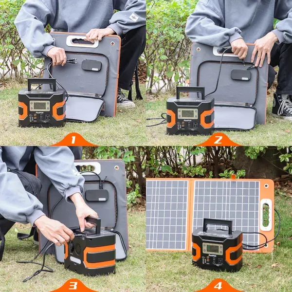 200W Peak Power Station, Flashfish CPAP Battery 166 Wh 45000m Ah Backup Power Pack With 60W 18V Portable Solar Panel, FLASHFISH Foldable view 3