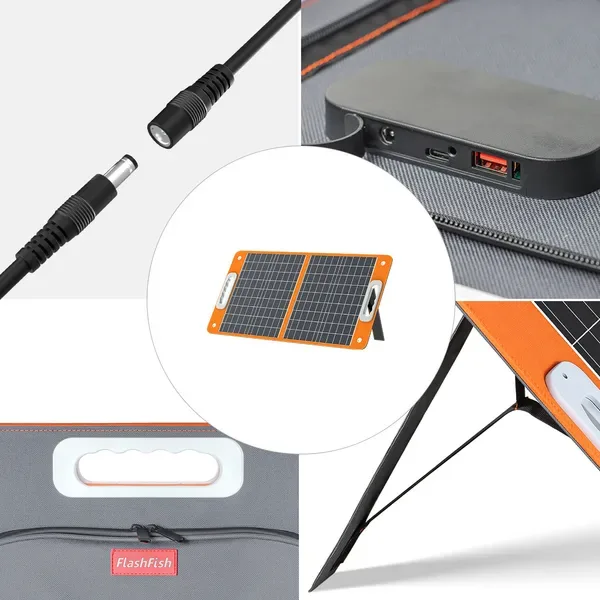 200W Peak Power Station, Flashfish CPAP Battery 166 Wh 45000m Ah Backup Power Pack With 60W 18V Portable Solar Panel, FLASHFISH Foldable view 4