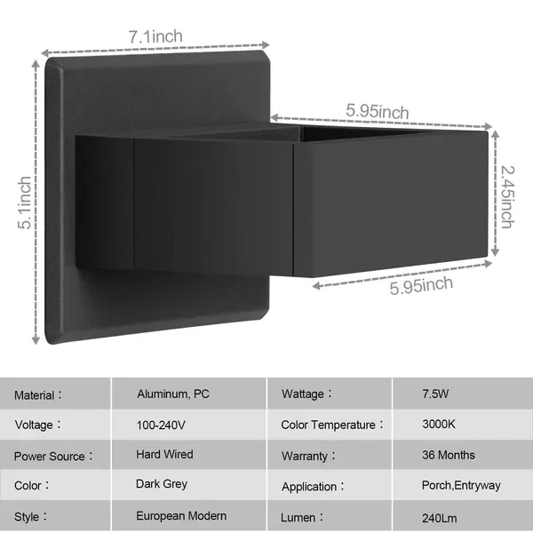 Inowel Wall Sconce LED Integrated Porch Light Modern Waterproof IP54 Wall Lamps Outdoor Up/Down Skeleton Light 17505 view 2