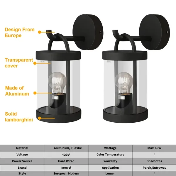 Inowel Lights Wall Light Outdoor Lantern E26 Bulb (Not Include) Wall Mount Hang Lamp Wall Sconce Lighting 32335 view 4
