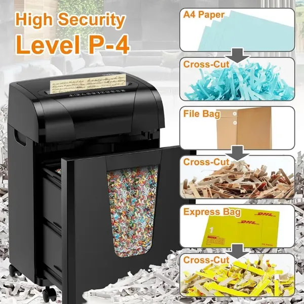 Woolsche Paper Shredder, 18-Sheet Cross Cut With 18 Liters Pull Out Bin, P-4 Security Level, Shred Paper And Credit Card, Durable&Fast With view 4