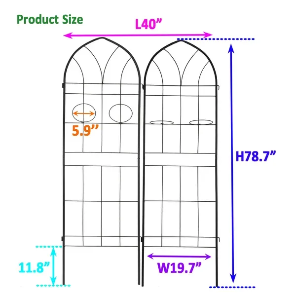 2 Pack Metal Garden Trellis 78.7" X 19.7" Rustproof Trellis For Climbing Plants Outdoor Flower Support Black view 3