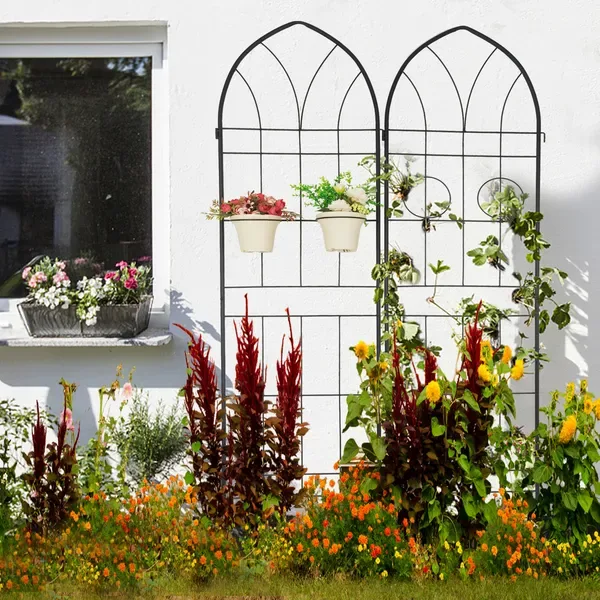 2 Pack Metal Garden Trellis 78.7" X 19.7" Rustproof Trellis For Climbing Plants Outdoor Flower Support Black view 4