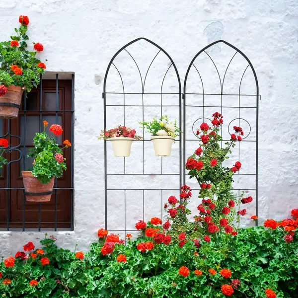 2 Pack Metal Garden Trellis 78.7" X 19.7" Rustproof Trellis For Climbing Plants Outdoor Flower Support Black view 2