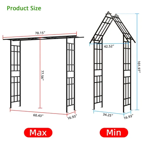 Metal Garden Arch With Adjustable Width W42.52''~W78.15''  Climbing Plants Support Rose Arch Outdoor Black view 3