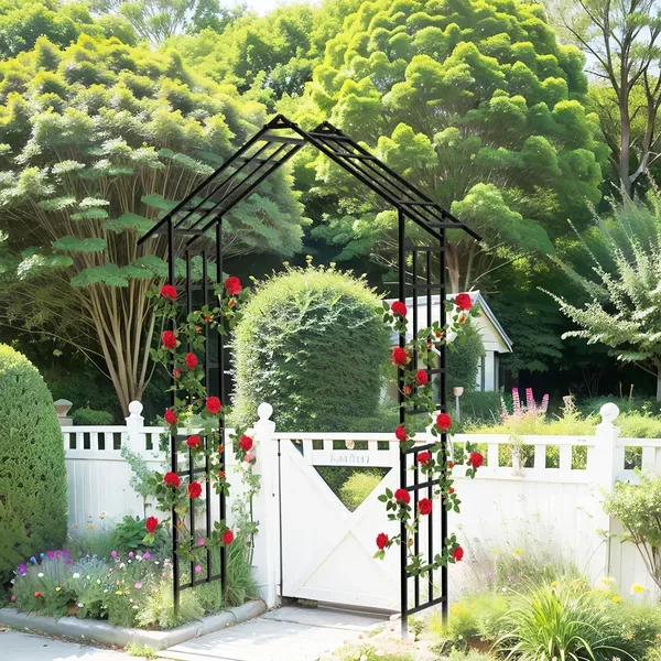 Metal Garden Arch With Adjustable Width W42.52''~W78.15''  Climbing Plants Support Rose Arch Outdoor Black view 4
