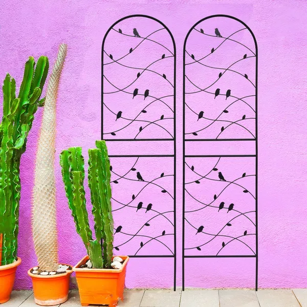 2 Pack Metal Garden Trellis 71" X 19.7" Rustproof Trellis For Climbing Plants Outdoor Flower Support Bird Deco Black view 2