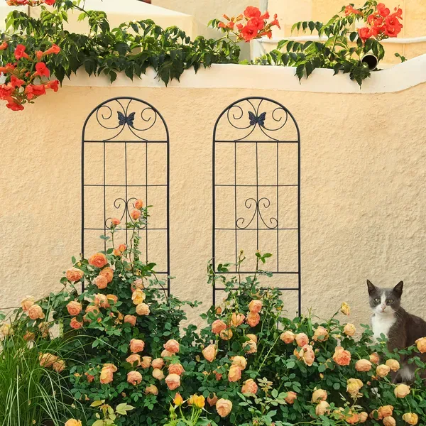 2 Pack Metal Garden Trellis 86.7" X 19.7" Rustproof Trellis For Climbing Plants Outdoor Flower Support Black view 2