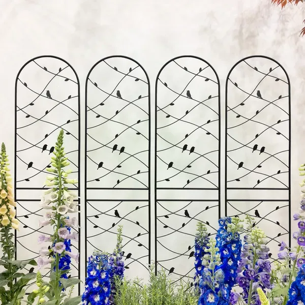4 Pack Metal Garden Trellis 86.7" X 19.7" Rustproof Trellis For Climbing Plants Outdoor Flower Support Bird Deco Black view 2