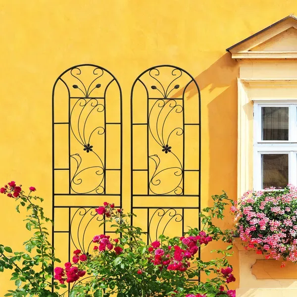 4 Pack Metal Garden Trellis 86.7" X 19.7" Rustproof Trellis For Climbing Plants Outdoor Flower Support Peacock Style Black view 2