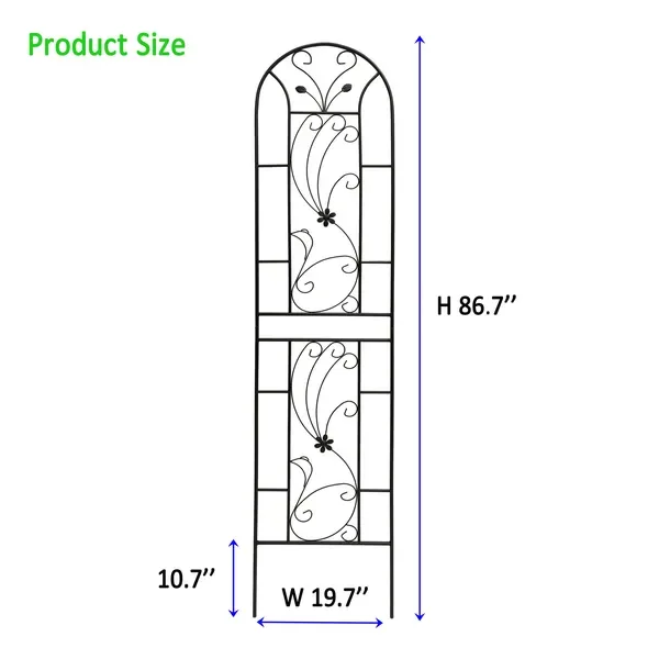 4 Pack Metal Garden Trellis 86.7" X 19.7" Rustproof Trellis For Climbing Plants Outdoor Flower Support Peacock Style Black view 4