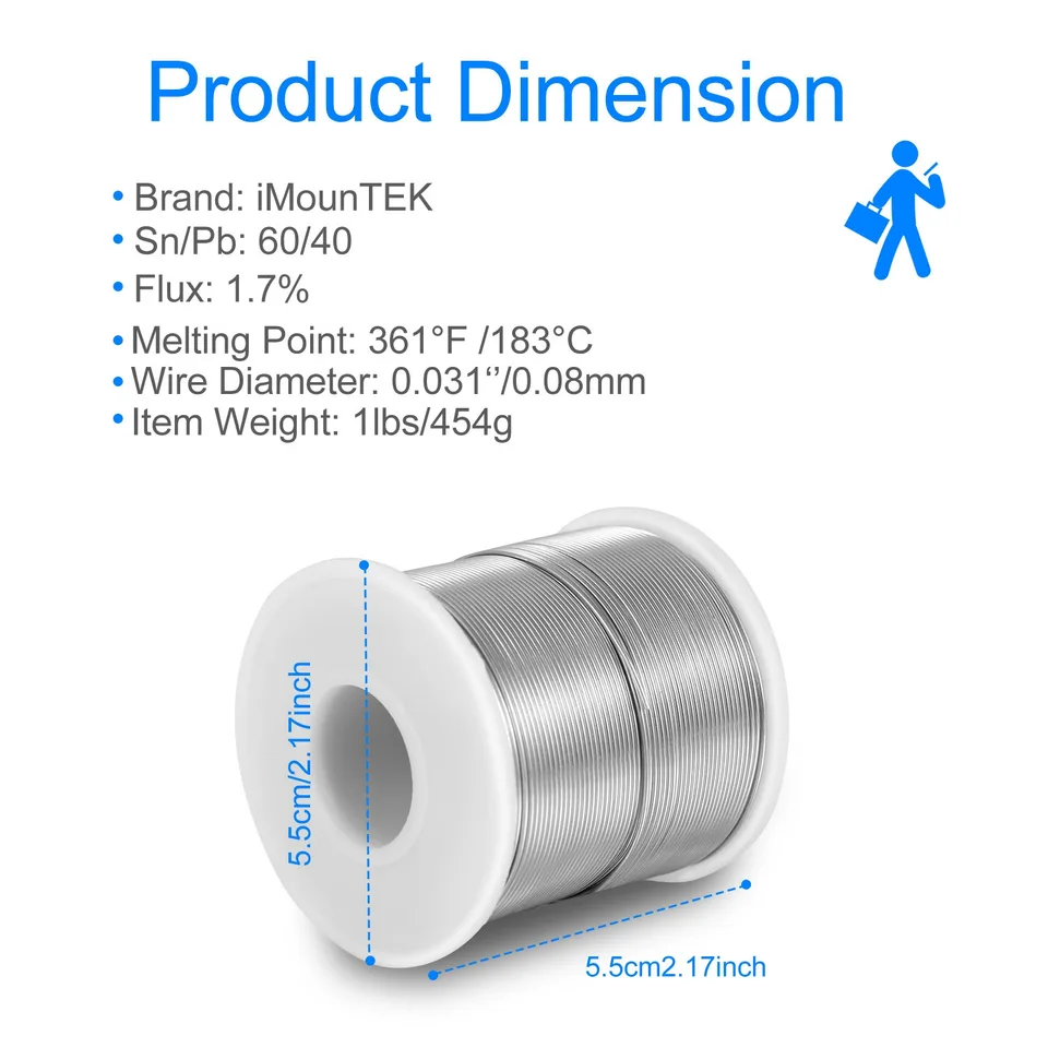 Soldering Wire 60 40 Tin Lead Rosin Core 0.031In 0.8mm 1.7 Percent Flux Electrical Solder Wire Sn60 Pb40 1lb view 3