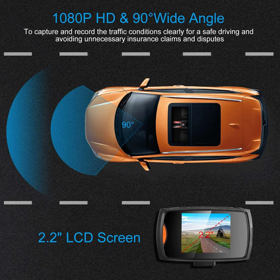 1080P Car DVR Camera Dash Cam Camcorder 90 Degree Angle Loop Recording Night Vison view 10